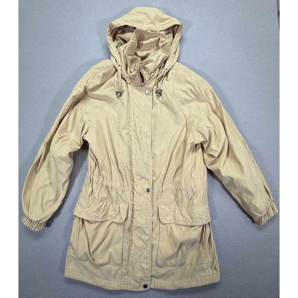 London Fog Womens Parka Regular Tan Hooded Drawstring Utility Jacket M